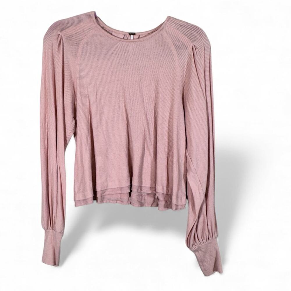 Free People Pink Puff Shoulder Long Sleeve Sweater Womens S Boho Casual